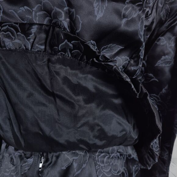 Vintage 80s Peplum Satin Midi Skirt Set Size 6 Black Floral Rose Print Goth - Picture 8 of 16
